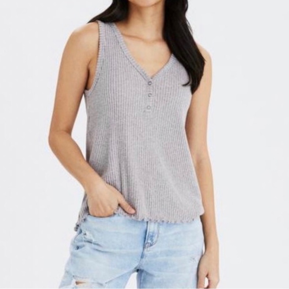 American Eagle grey Henley tank